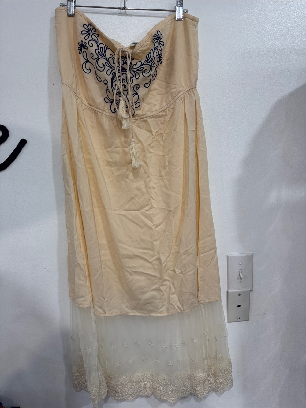 Boho Embroidered Strapless Maxi Dress in Cream